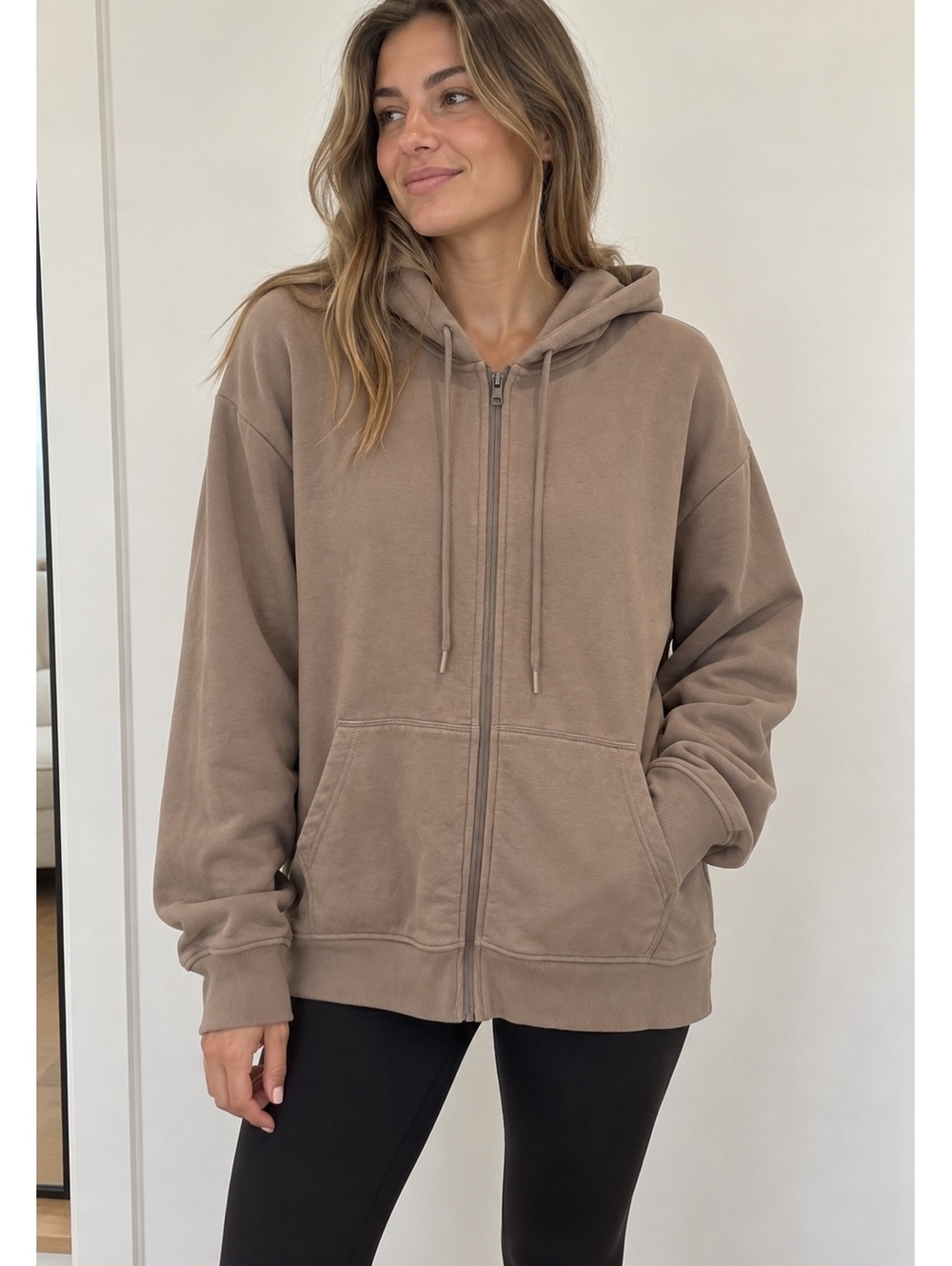 Beyond Yoga Fade Out Taupe Full Zip Hoodie Large
